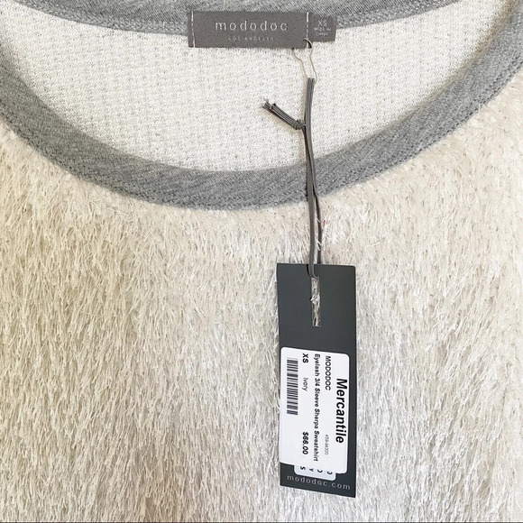 Mododoc Eyelash 3/4 Sleeve Sherpa Ivory‎ Sweatshirt - Picture 7 of 7